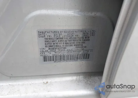 2019 Nissan Sentra Sr из США, поврежденный, VIN 3N1AB7AP9KY271900